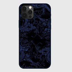 Чехол для iPhone 12 Pro Max Синий дракон на черном, цвет: 3D-черный