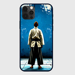 Чехол для iPhone 12 Pro Max Айкидоист на синем, цвет: 3D-черный