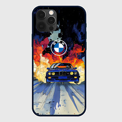 Чехол для iPhone 12 Pro Max Синяя БМВ за огнем, цвет: 3D-черный