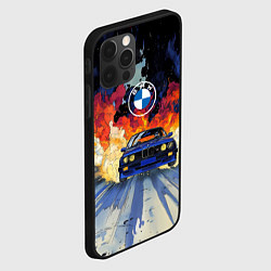 Чехол для iPhone 12 Pro Max Синяя БМВ за огнем, цвет: 3D-черный — фото 2