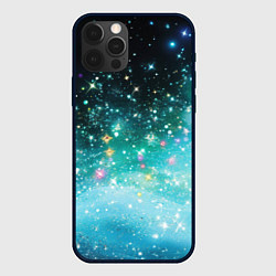 Чехол для iPhone 12 Pro Max Бирюзовые блестки фон, цвет: 3D-черный