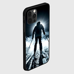 Чехол для iPhone 12 Pro Max Лыжник идет в гору в ночи, цвет: 3D-черный — фото 2