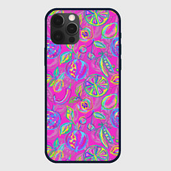 Чехол для iPhone 12 Pro Max Неоновые фрукты, цвет: 3D-черный