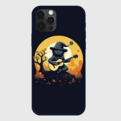 Чехол для iPhone 12 Pro Max Кот играет на гитаре под луной, цвет: 3D-черный