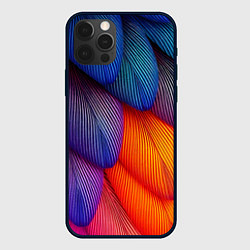 Чехол для iPhone 12 Pro Max Радужные перья попугая, цвет: 3D-черный