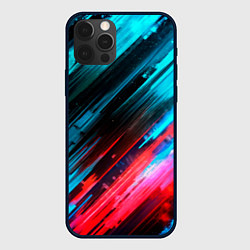 Чехол для iPhone 12 Pro Max Синяя и красная краска на черном, цвет: 3D-черный