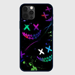 Чехол для iPhone 12 Pro Max Неновые краски - лица крипи смайл, цвет: 3D-черный