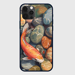 Чехол для iPhone 12 Pro Max Акварельный Кои карп и камушки галька, цвет: 3D-черный
