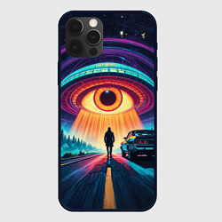 Чехол для iPhone 12 Pro Max НЛО в форме глаза и человек на дороге, цвет: 3D-черный