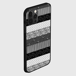 Чехол для iPhone 12 Pro Max Черно белый полосатый узор из лоскутов, цвет: 3D-черный — фото 2
