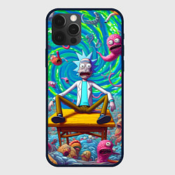 Чехол для iPhone 12 Pro Max Рик Санчес сидит на столе в окружении монстров, цвет: 3D-черный