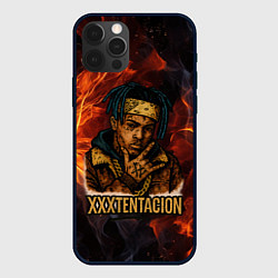 Чехол для iPhone 12 Pro Max XXXTentacion на фоне огня, цвет: 3D-черный