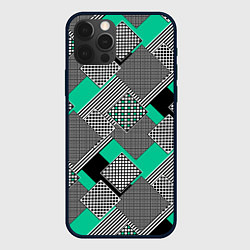 Чехол для iPhone 12 Pro Max Черно бирюзовая абстрактная геометрия пэчворк, цвет: 3D-черный