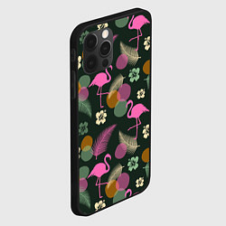 Чехол для iPhone 12 Pro Max Фламинго и листья на темно-зеленом, цвет: 3D-черный — фото 2