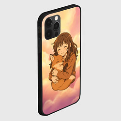 Чехол для iPhone 12 Pro Max Девочка обнимает лисичку, цвет: 3D-черный — фото 2