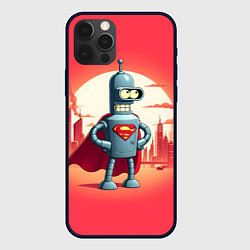 Чехол для iPhone 12 Pro Max Робот-сгибальщик Бендер супермен - коллаба, цвет: 3D-черный