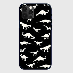 Чехол для iPhone 12 Pro Max Силуэты динозавров - паттерн, цвет: 3D-черный