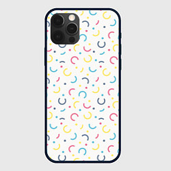Чехол для iPhone 12 Pro Max Цветные точки и дуги на белом, цвет: 3D-черный