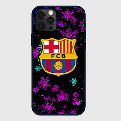 Чехол для iPhone 12 Pro Max Барселона неоновые снежинки, цвет: 3D-черный