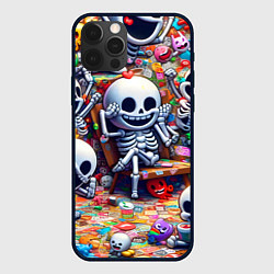 Чехол для iPhone 12 Pro Max Смеющиеся прикольные скелетики - нейроарт, цвет: 3D-черный