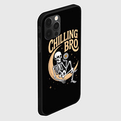 Чехол для iPhone 12 Pro Max Скелет держит ромашку и сидит на полумесяце, цвет: 3D-черный — фото 2