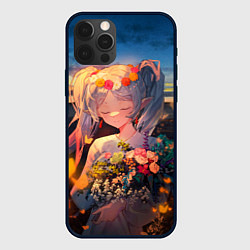 Чехол для iPhone 12 Pro Max Фрирен с цветами, цвет: 3D-черный