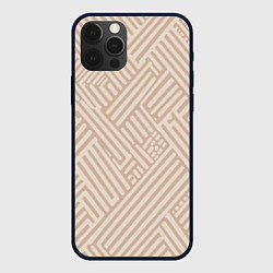 Чехол для iPhone 12 Pro Max Светлый бежевый пересекающиеся полосы, цвет: 3D-черный