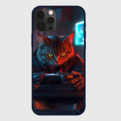 Чехол для iPhone 12 Pro Max Кот с геймпадом в стиле киберпанк, цвет: 3D-черный