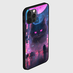 Чехол для iPhone 12 Pro Max Голографический кот - киберпанк, цвет: 3D-черный — фото 2