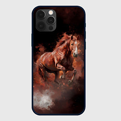 Чехол для iPhone 12 Pro Max Коричневая лошадь в прыжке, цвет: 3D-черный