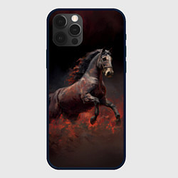 Чехол для iPhone 12 Pro Max Лошадь выпрыгивает из тумана, цвет: 3D-черный