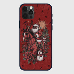 Чехол iPhone 12 Pro Max Санта Клаус на красном коне верхом