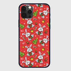 Чехол для iPhone 12 Pro Max Новогодний паттерн с зайчиком, цвет: 3D-черный