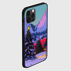 Чехол для iPhone 12 Pro Max Новогодние елки в горном городке, цвет: 3D-черный — фото 2