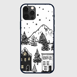 Чехол для iPhone 12 Pro Max Заснеженный черно-белый город, цвет: 3D-черный