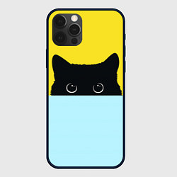 Чехол для iPhone 12 Pro Черный кот выглядывает, цвет: 3D-черный