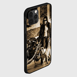 Чехол для iPhone 12 Pro Девушка байкер и английский бульдог, цвет: 3D-черный — фото 2