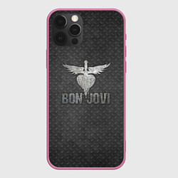 Чехол для iPhone 12 Pro Bon Jovi: Metallic Style, цвет: 3D-малиновый