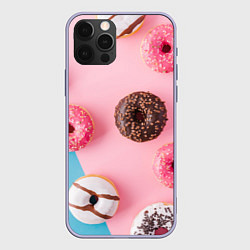 Чехол для iPhone 12 Pro Сладкие пончики, цвет: 3D-светло-сиреневый