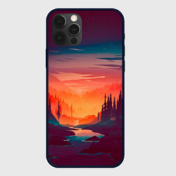 Чехол для iPhone 12 Pro Minimal forest sunset, цвет: 3D-черный