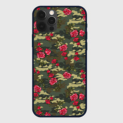 Чехол для iPhone 12 Pro Камуфляж и розы, цвет: 3D-черный