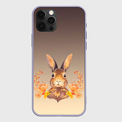 Чехол для iPhone 12 Pro Заяц в цветочках, цвет: 3D-светло-сиреневый