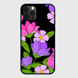 Чехол для iPhone 12 Pro Ночные цветы, цвет: 3D-черный