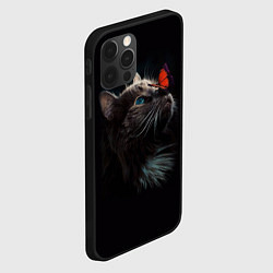 Чехол для iPhone 12 Pro Котик и бабочка, цвет: 3D-черный — фото 2