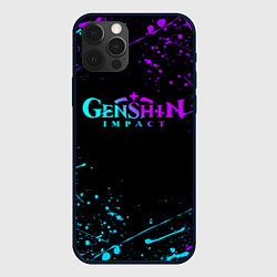 Чехол для iPhone 12 Pro GENSHIN IMPACT NEON LOGO, цвет: 3D-черный