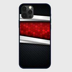 Чехол для iPhone 12 Pro 3D Красные соты металлические, цвет: 3D-черный
