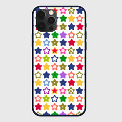 Чехол для iPhone 12 Pro Разноцветные звездочки, цвет: 3D-черный