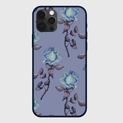 Чехол для iPhone 12 Pro Голубые розы, цвет: 3D-черный