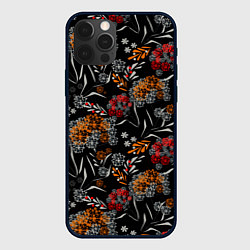 Чехол для iPhone 12 Pro Цветочный модный узор, цвет: 3D-черный