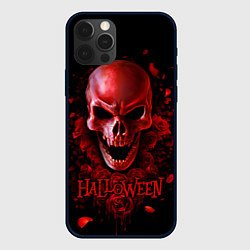 Чехол для iPhone 12 Pro Красный череп в кровавых розах, цвет: 3D-черный